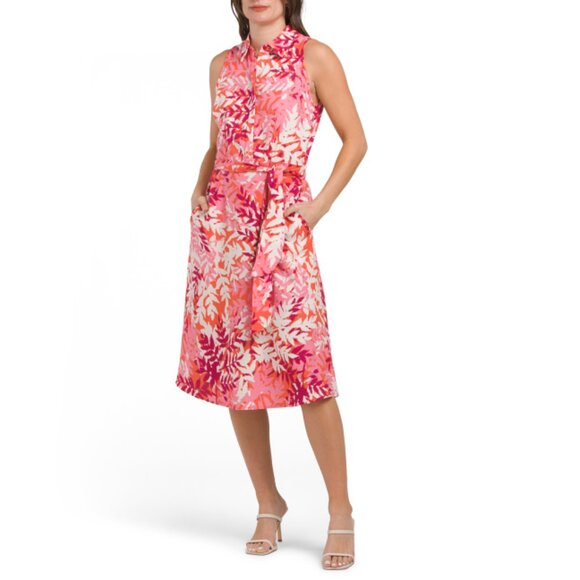 LONDON TIMES Pink Multi Linen Blend Shirt Dress - Picture 1 of 2